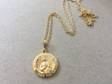 Coin Necklace, Saint Jude Thaddeus Gold Medallion Pendant on Curb Chain, Patron Saint of Desperate and Lost Causes, Religious Jewelry