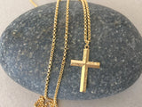 Gold Cross Necklace, 14k Gold Filled Rolo Chain Necklace, Engraved Cross Pendant, Religious Jewelry for Women Men, Unisex Christian Necklace